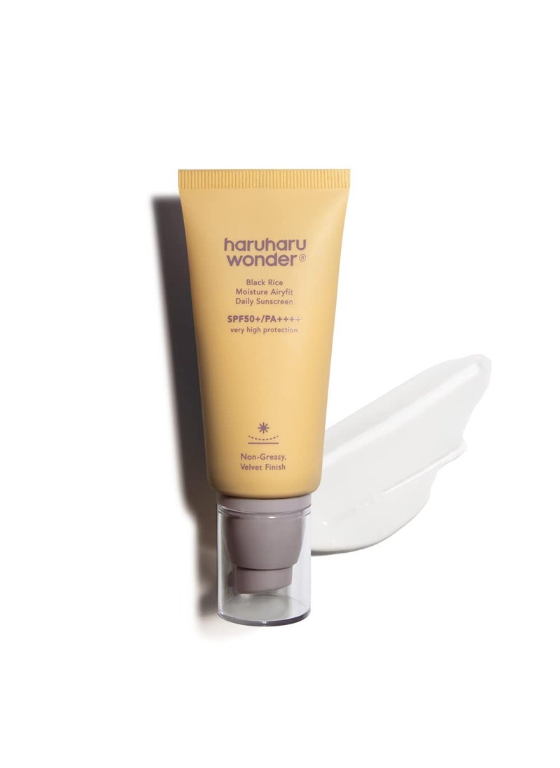 Haruharu Wonder Black Rice Moisture Airyfit Daily Sunscreen 50ml (1.69fl.oz), Reef Safe Formula, Non-Greasy Velvet Finish