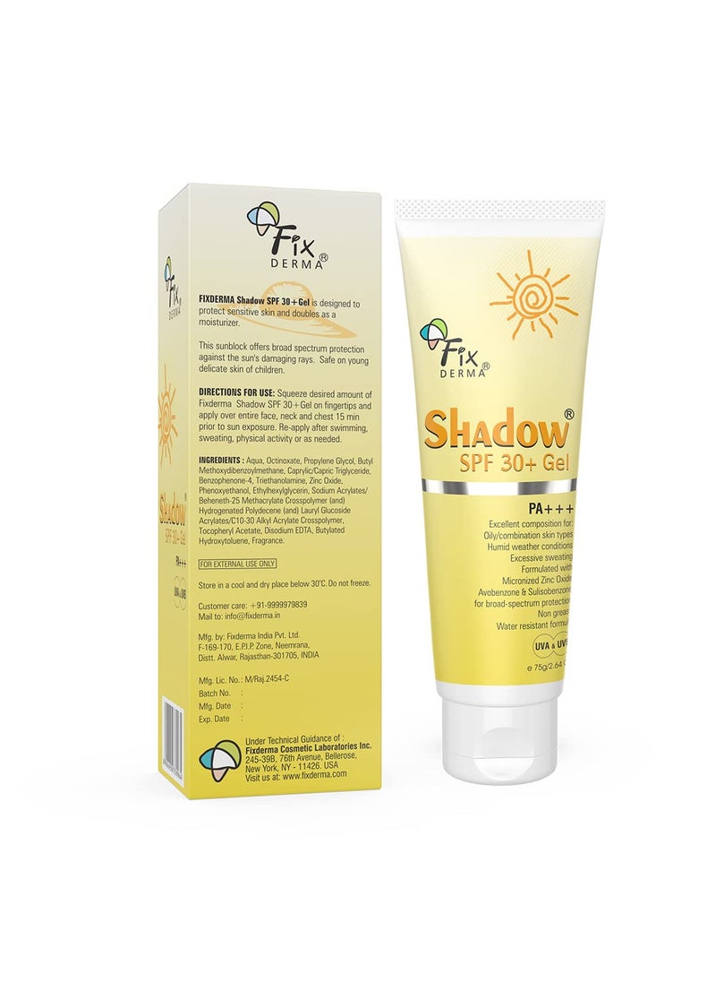 Fixderma Shadow SPF 30+ Gel, Dermatologist tested Offers SPF 30 +, Broad Spectrum UVA and UVB Protection, Water resistant sunscreen, Non-greasy sunscreen, Offers PA++ Protection, SPF 30 Gel- 2.6Oz