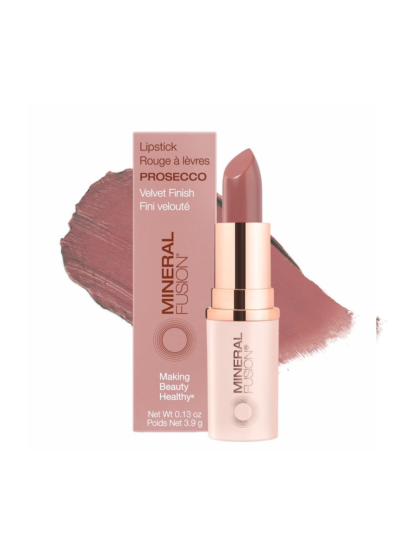 Mineral Fusion Lipstick, Vivid & Smudge-Free Lip Color with Avocado Oil, Cocoa Seed Butter & More, Long-Lasting Vegan Lipstick, FD&C Dye-Free, Cruelty-Free, Paraben-Free, Gluten Free, Prosecco