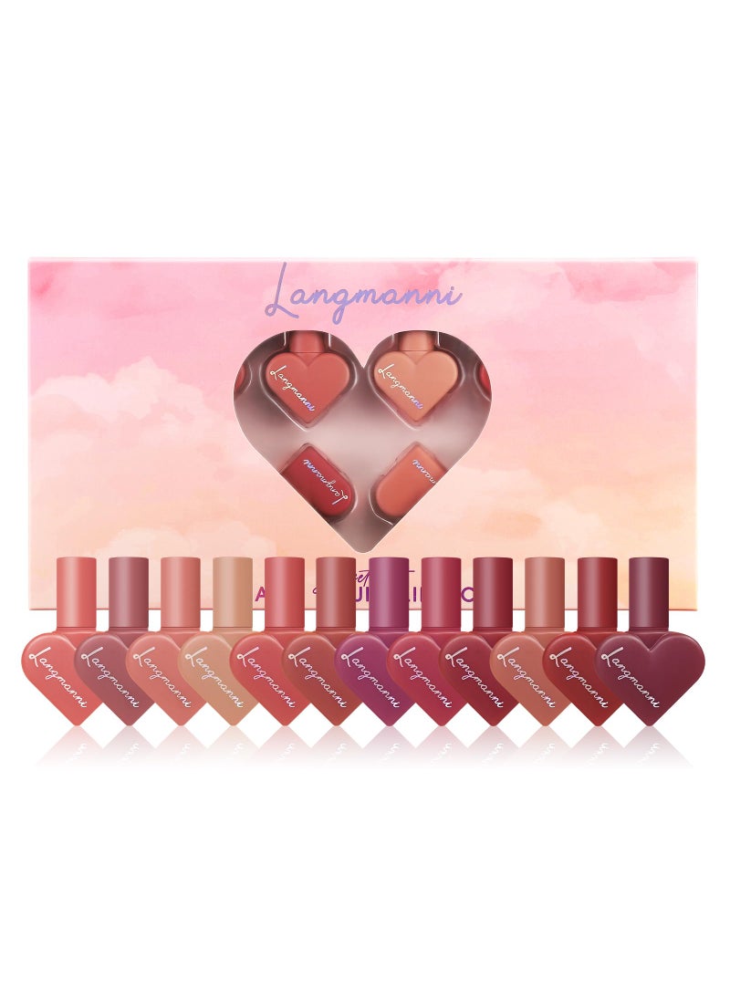 LANGMANNI 12 Colors Sweet Heart Velvet Matte Liquid Waterproof Long-Lasting Lipstick Set