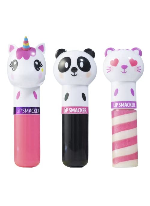 Lip Smacker Lippy Pals, Set of 3 Flavored Moisturizing & Smoothing Soft Shine Lip Balm, Hydrating & Protecting Fun Tasty Flavors ,Cruelty-Free & Vegan - Unicorn, Panda and kitten