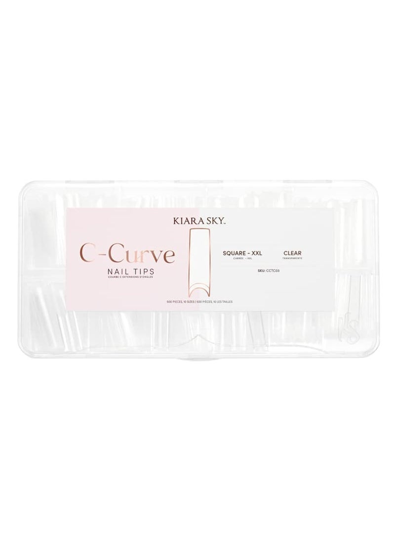 Kiara Sky C Curve XXL Nail Tip Case (500 Tips in 10 Sizes) (Square Clear)