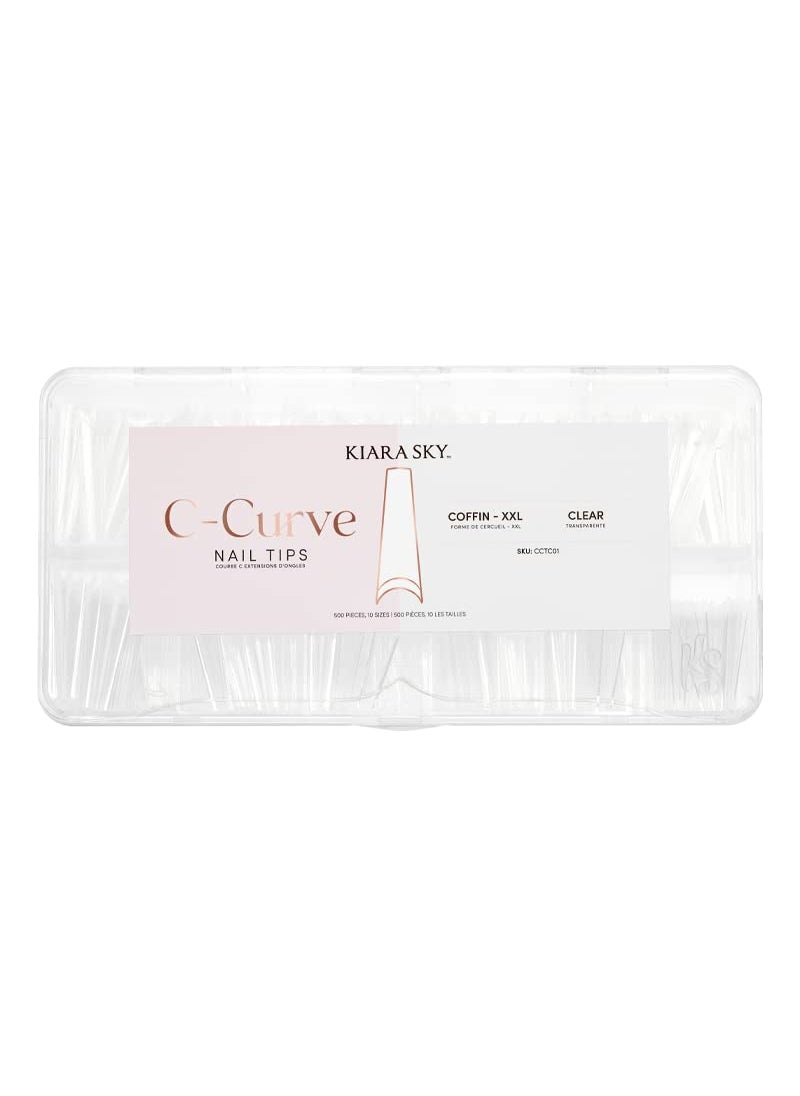 Kiara Sky C Curve XXL Nail Tip Case (500 Tips in 10 Sizes) (Coffin Clear)