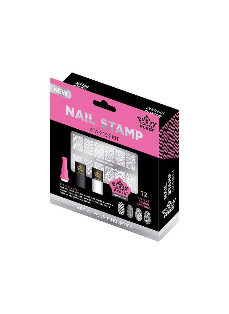 PUEEN Nail Art Stamping Starter Kit - Unique DIY Nailart Stamping Polish Stamper Scraper Image Plate Manicure Accessories Tools Gift Set - BH000732