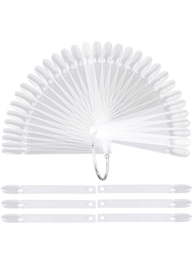 200 Pcs Oval Nail Swatch Sticks Fan-shaped Nail Polish Sample Sticks with Metal Split Ring for Nail Color Display, Clear