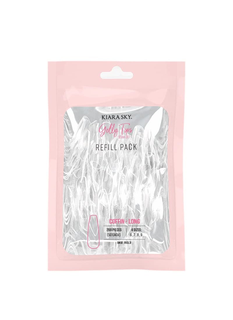 Kiara Sky Soak Off Gelly Tips Refill Pack, Coffin Shape, Long Length (Size 6, 7, 8, 9)