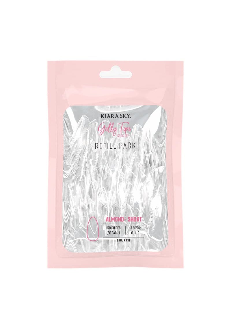 Kiara Sky Gelly Tips Refill Packs - Soak Off Soft Gels - Almond Shape (Short Length) (Sizes 0, 1, 2)