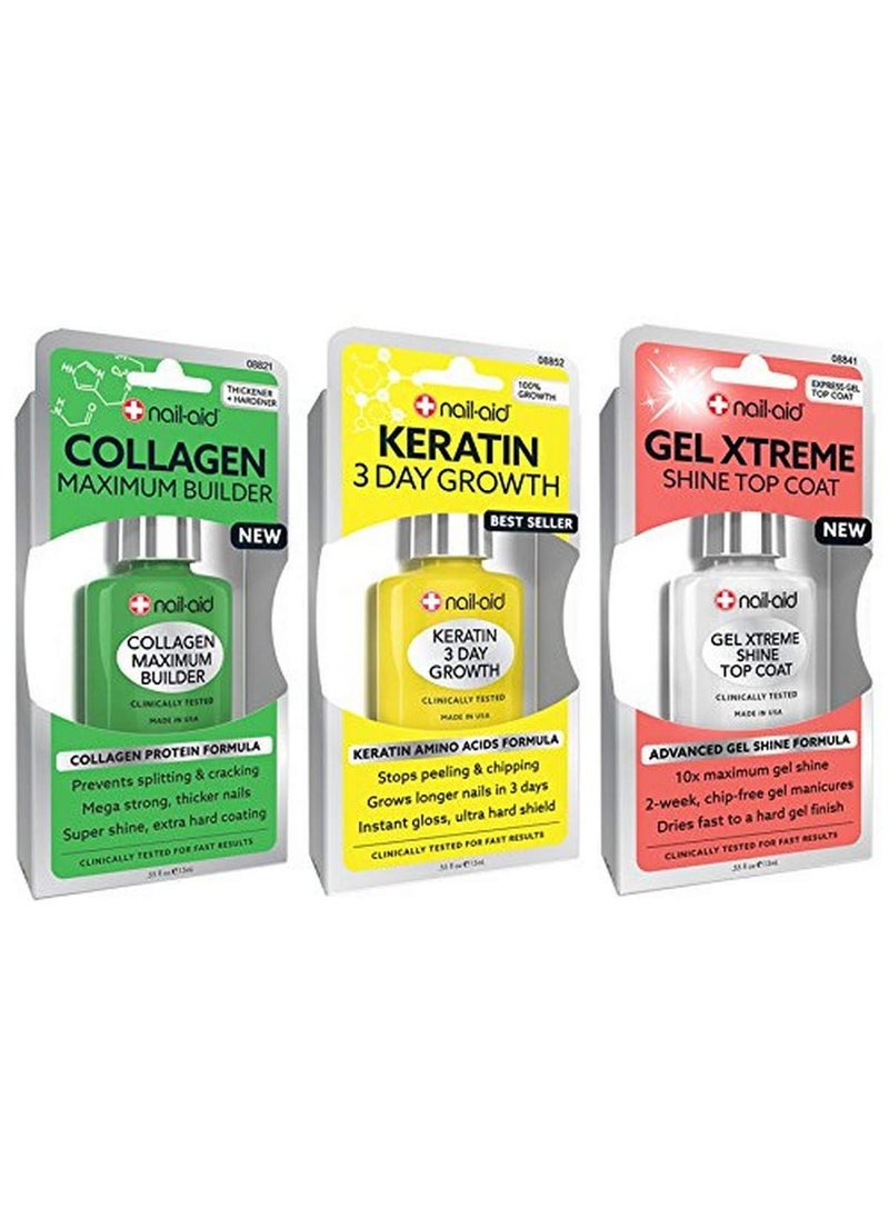 NAIL-AID Collagen Base + Keratin Growth + Gel Top Coat, Clear, 3 Count