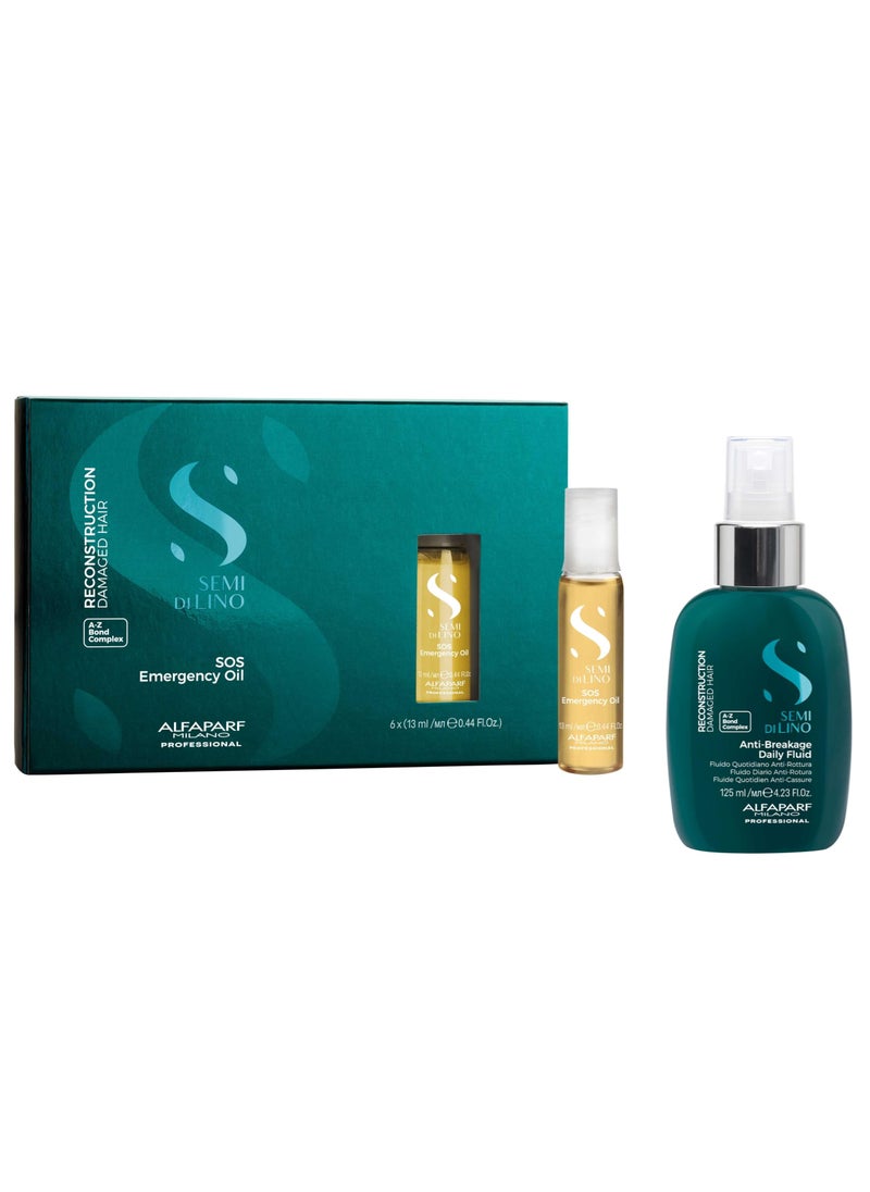 Alfaparf Milano Semi di Lino Reconstruction Reparative SOS Emergency Hair Oil and Anti-Breakage Fluid Set for Damaged Hair - Hair Breakage Treatment for Strengthening & Repairing Damaged Hair - Vegan