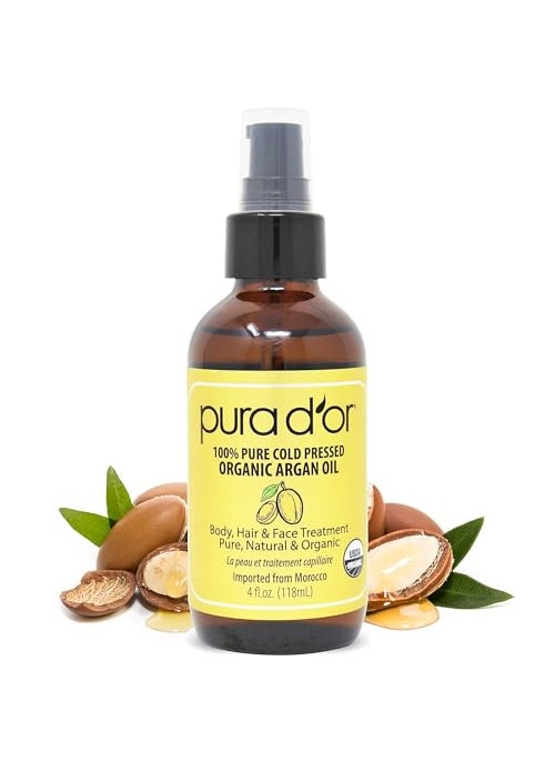 PURA D'OR 4 Oz ORGANIC Moroccan Argan Oil - USDA Certified 100% Pure & Cold Pressed Virgin Premium Grade Natural Moisturizer Treatment For Dry, Damaged Skin, Hair, Face, Body & Scalp - Men & Women