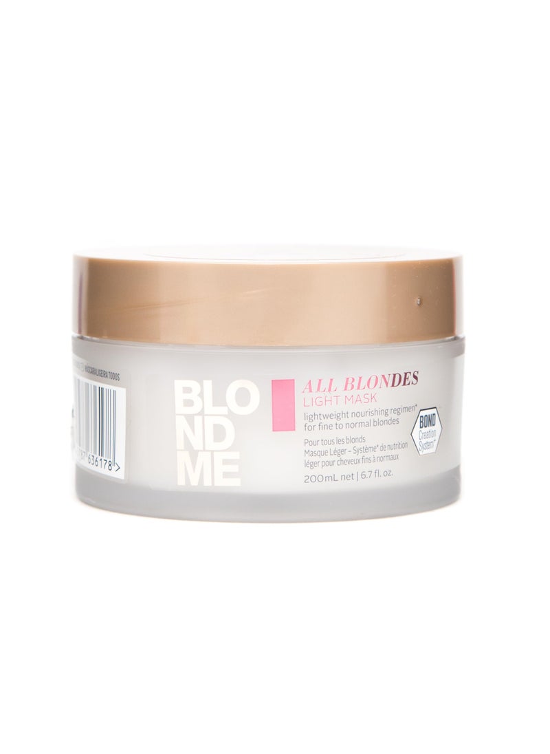 BLONDME All Blondes Light Mask 6.7 Fl Oz - Builds New Bonds - Increases Shine and Nourishing Fine to Normal Blonde Hair