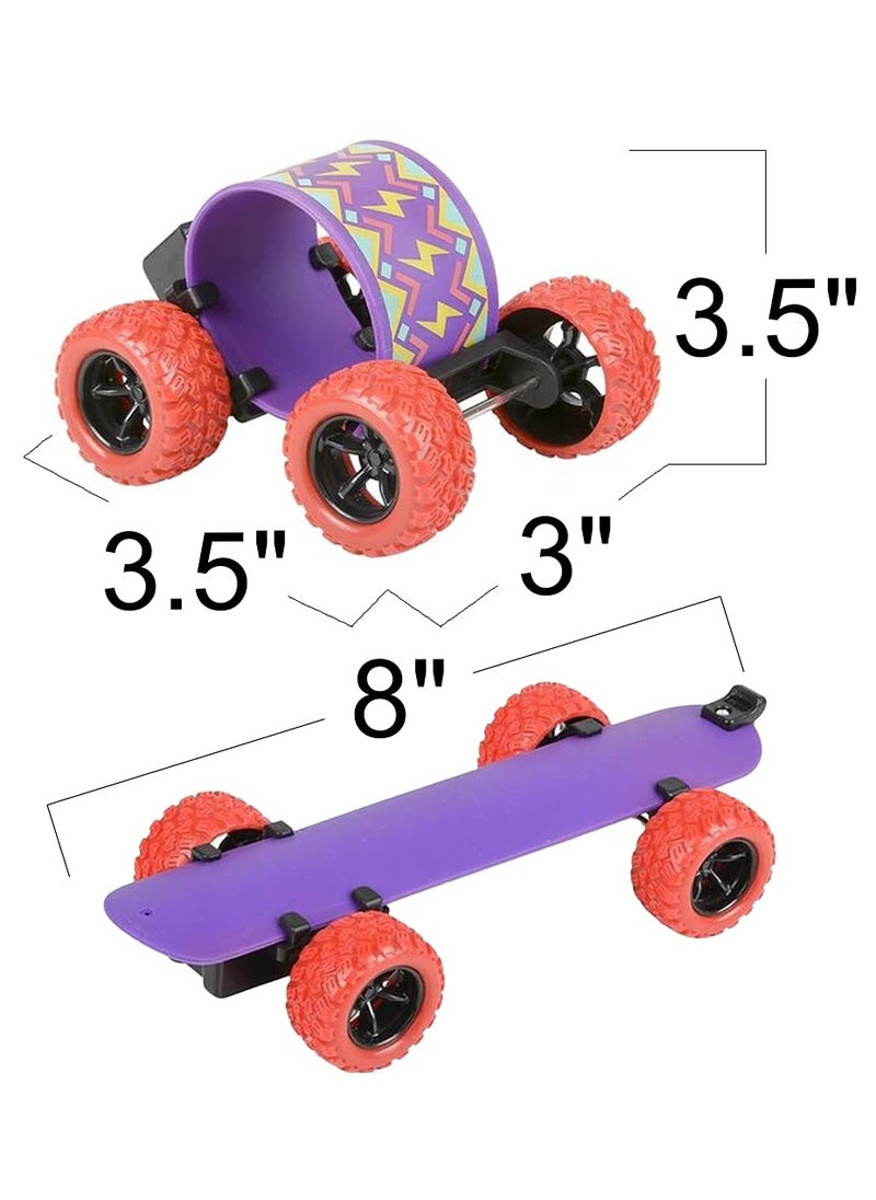 Pull Back Skateboard Slap Bracelets, Set of 4, Skateboard Bracelets for Kids with Pullback Motion, Wristbands for Children in 4 Different Designs, Skate Board Party Favors, Teenager Children Toys