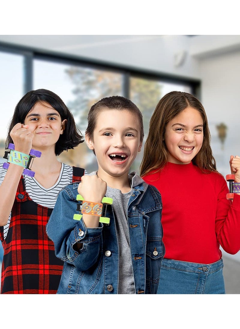 Pull Back Skateboard Slap Bracelets, Set of 4, Skateboard Bracelets for Kids with Pullback Motion, Wristbands for Children in 4 Different Designs, Skate Board Party Favors, Teenager Children Toys