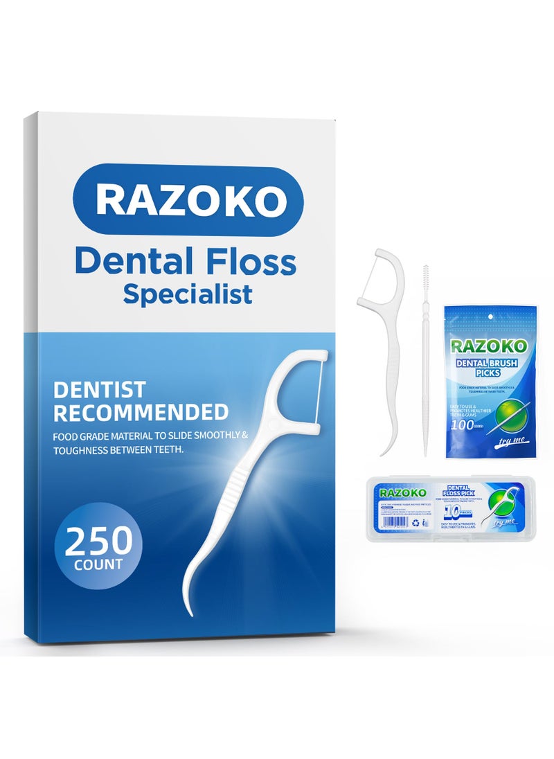 Dental Floss Picks Toothpicks 250pcs with Portable Cases and 100pcs BrushPicks Interdental Toothpicks
