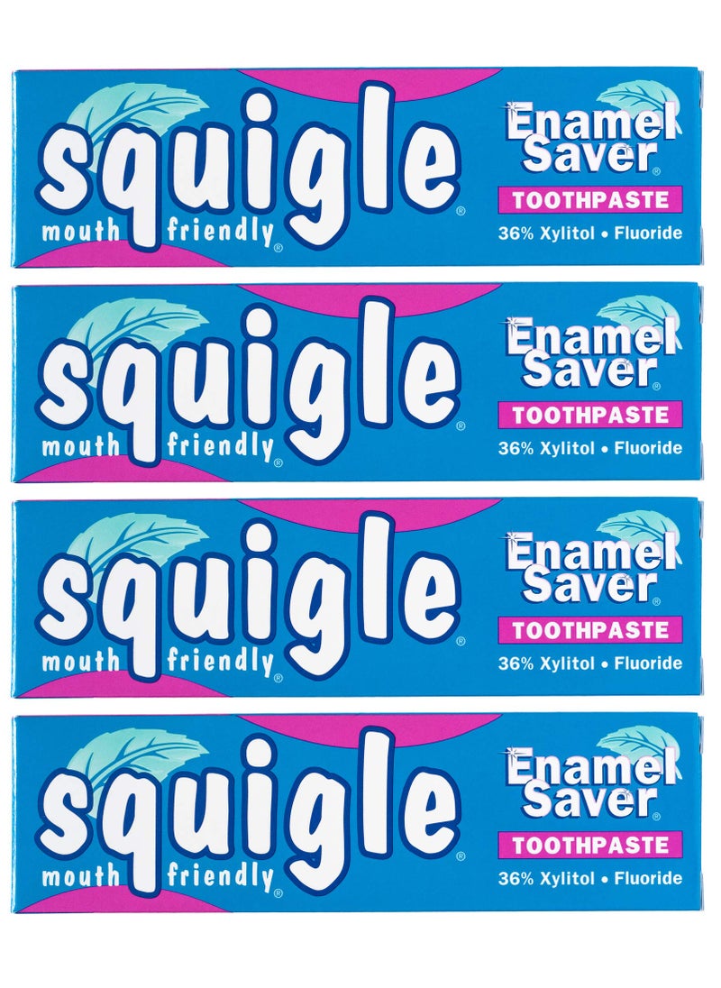 Squigle Enamel Saver Toothpaste (Canker Sore Prevention & Treatment) Prevents Cavities, Perioral Dermatitis, Bad Breath, Chapped Lips - 4 Pack
