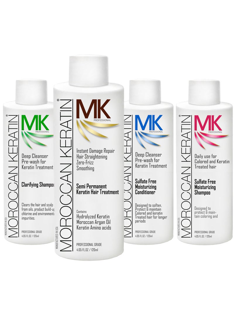 Moroccan Keratin Hair Treatment Straightening Blowout Brazilian Smoothing Professional Results Salon and Home Use , Long Lasting organic results 4-6 months 4pc Set