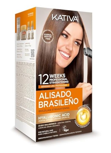 Kativa Brazilian Straightening Kit, 12 Weeks of Home Use Professional Straightening, with Organic Argan Oil, Shea Butter, Keratin & Amino Acids, for Straighter, Softer and Shinier Hair, All Hair Types