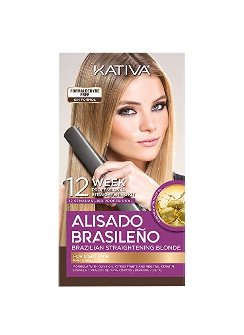 Kativa Brazilian Straightening Blonde Kit, 12 Weeks of Home Use Professional Straightening, with Olive Oil, Citrus Fruits and Keratin, for Straighter, Softer and Shinier Light-Coloured Hair