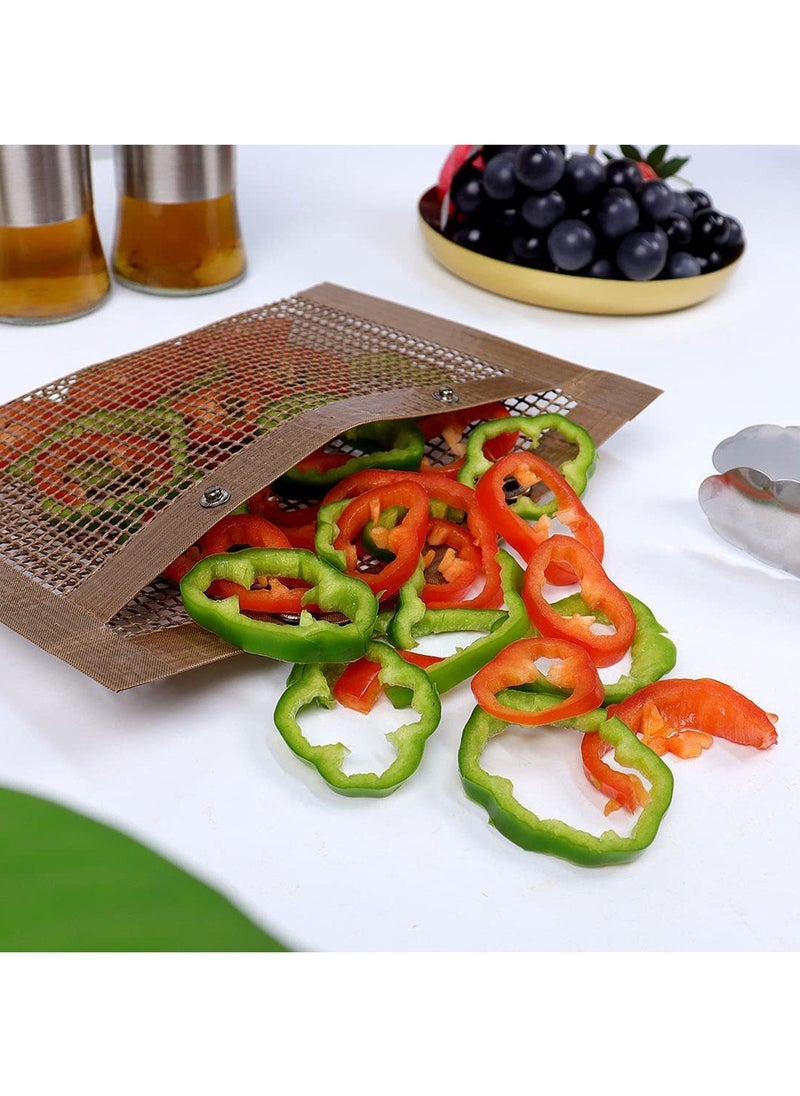 BBQ Mesh Grill Bags High Temperature Resistant Grid Barbecue Bag Reusable Grilling Pouches for Charcoal Gas Electric Grills Set Is A Must-Have All Event 2 Pack Brown
