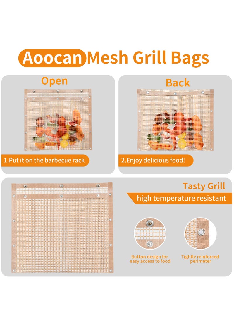 BBQ Mesh Grill Bags High Temperature Resistant Grid Barbecue Bag Reusable Grilling Pouches for Charcoal Gas Electric Grills Set Is A Must-Have All Event 2 Pack Brown
