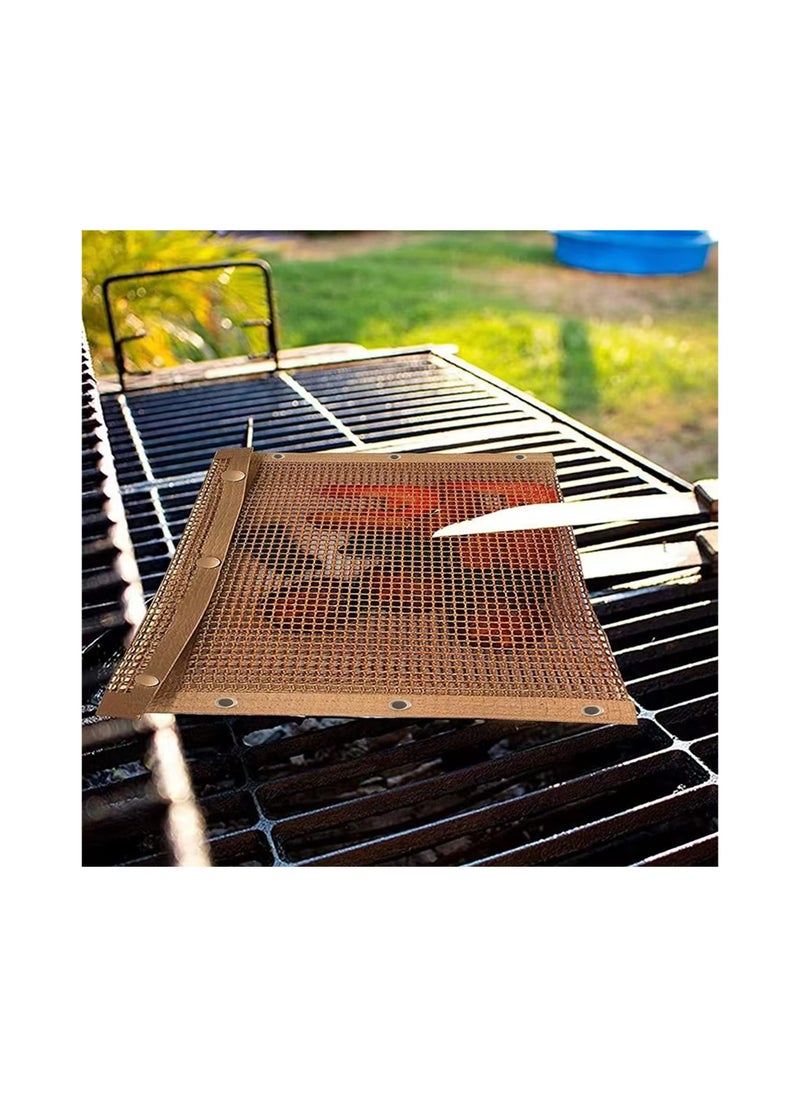 BBQ Mesh Grill Bags High Temperature Resistant Grid Barbecue Bag Reusable Grilling Pouches for Charcoal Gas Electric Grills Set Is A Must-Have All Event 2 Pack Brown