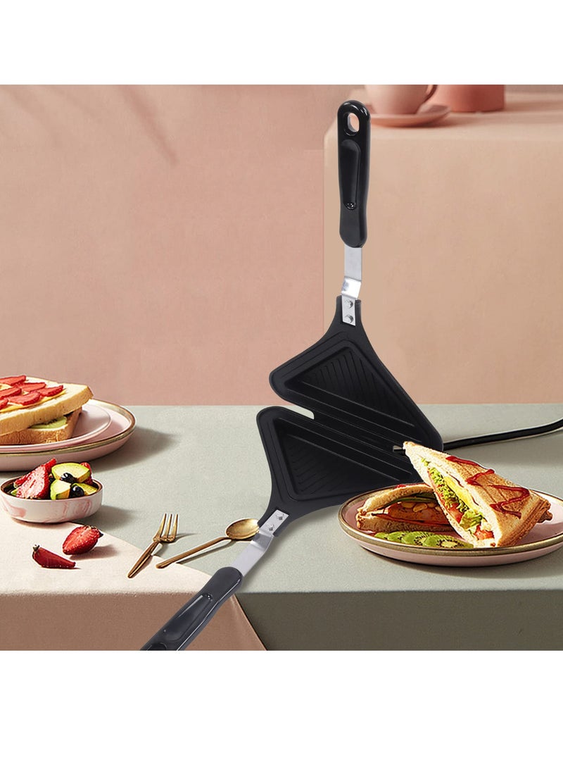 Double Sided Frying Pan, Triangle Shape Sandwich Pan,Grilled Cheese Maker Nonstick Sandwich Maker Flip Grill Pan For Breakfast Toast Panini Waffle, Aluminum Alloy Cookware