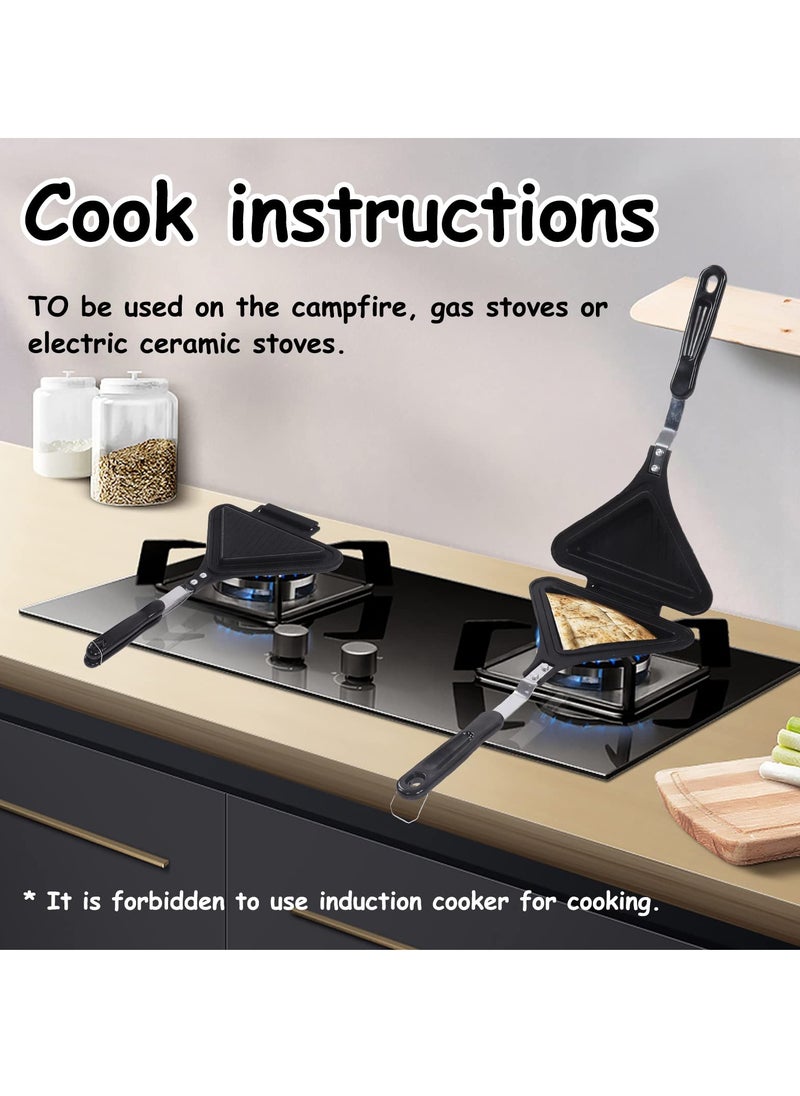 Double Sided Frying Pan, Triangle Shape Sandwich Pan,Grilled Cheese Maker Nonstick Sandwich Maker Flip Grill Pan For Breakfast Toast Panini Waffle, Aluminum Alloy Cookware