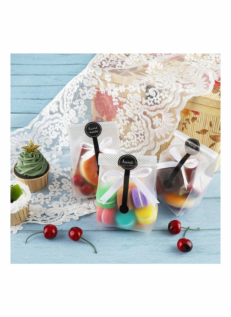 Cookie Bags Treat Bags, Cellophane Bags for Cookies, Candy, Bakery Packaging with Stickers and Ribbon for Gift Giving (3.5''x8.8'', 100 Pcs)