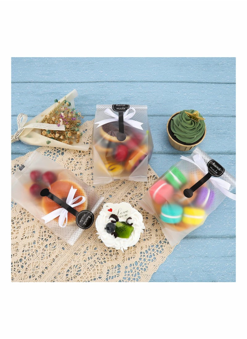 Cookie Bags Treat Bags, Cellophane Bags for Cookies, Candy, Bakery Packaging with Stickers and Ribbon for Gift Giving (3.5''x8.8'', 100 Pcs)