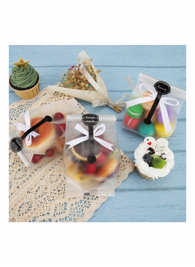 Cookie Bags Treat Bags, Cellophane Bags for Cookies, Candy, Bakery Packaging with Stickers and Ribbon for Gift Giving (3.5''x8.8'', 100 Pcs)