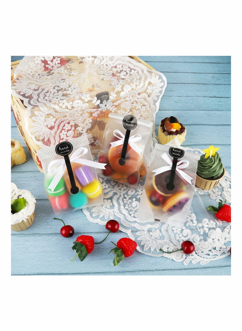 Cookie Bags Treat Bags, Cellophane Bags for Cookies, Candy, Bakery Packaging with Stickers and Ribbon for Gift Giving (3.5''x8.8'', 100 Pcs)