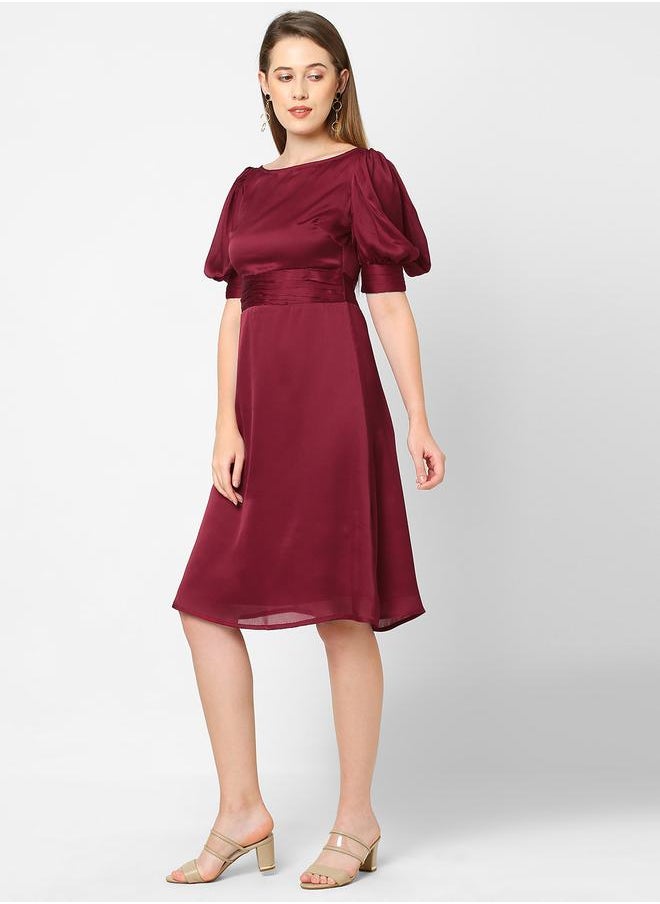 Boat Neck Chiffon Knee Length Dress by Styli
