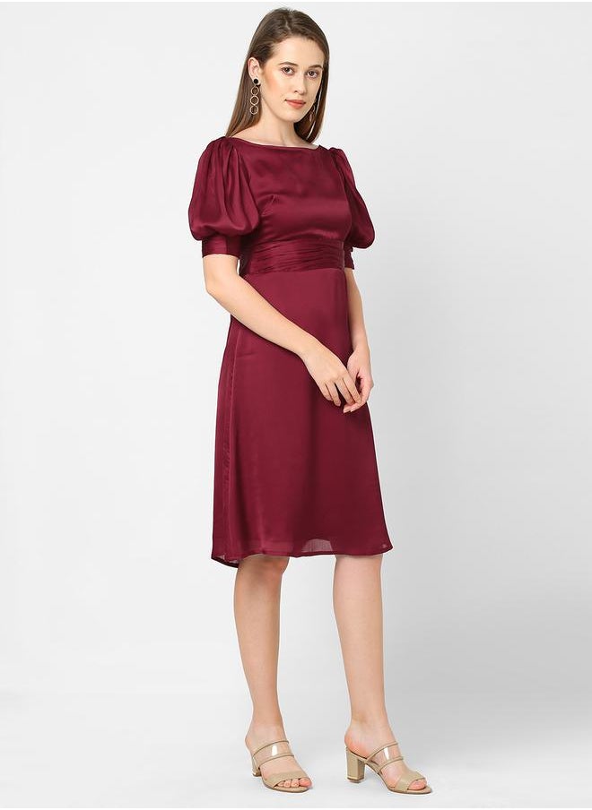 Boat Neck Chiffon Knee Length Dress by Styli