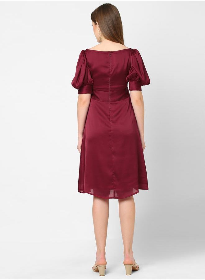 Boat Neck Chiffon Knee Length Dress by Styli