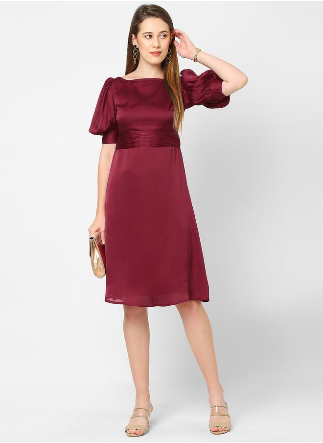 Boat Neck Chiffon Knee Length Dress by Styli