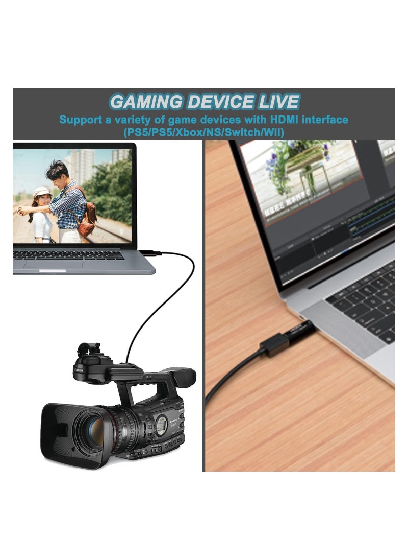 4K HDMI to USB 3.0 Capture Card Video Capture Card Device 1080P 60FPS Cam Link Card Game Capture Card Adapter Screen Record Capture Device for Streaming Gaming Video Conference