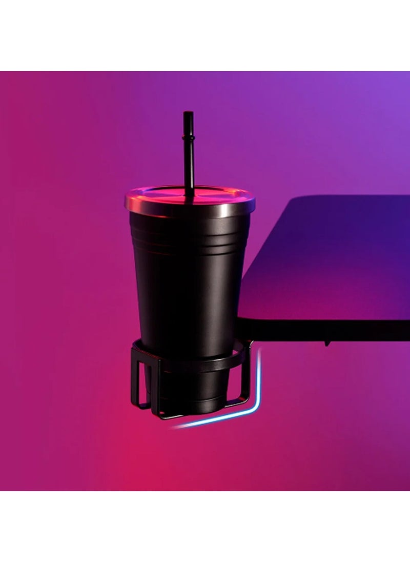 SH GMD06 2 RGB Sit-Stand Gaming Desk with Electric Height Adjustment, LED Lighting Effects, Curved Tabletop, Headphone Hook, Cup Holder & Mouse Pad – Ergonomic Setup for PC Gamers