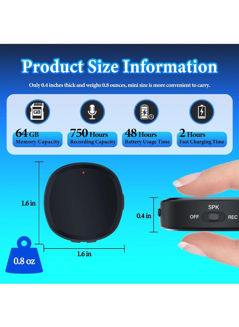 64GB Digital Magnetic Voice Recorder with Speaker Instant Playback and USB Flash Drives- 750 Hours Voice Activated Recorder Portable Tape Recorder Small Audio Recorder for Lectures Meetings Interviews