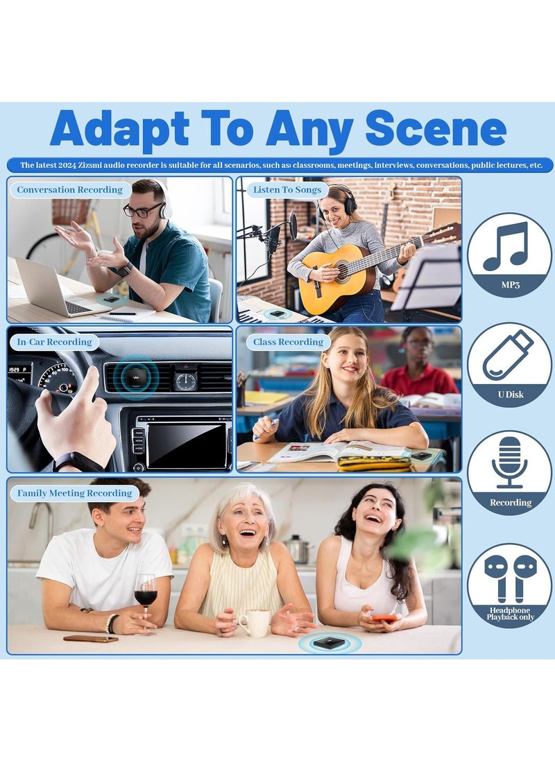128GB(9000 Hour) 2-Sides Magnetic Voice Recorder, Recording Device with Al-Triple Noise, Voice Activated Recorder, MP3 Player and USB Flash Drives, Portable Tape Audio Recorder for Lectures Meetings Interviews