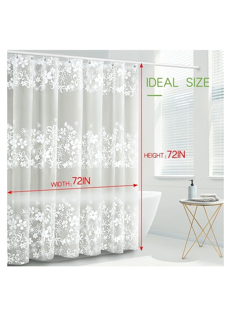 Shower Curtain Liner 72 Inch Waterproof PEVA Shower Curtain Liners with Metal Grommets and 12 Plastic Hooks Thick Bathroom Plastic Shower Curtain Liner Thickened White Flower Vine Shower Curtain