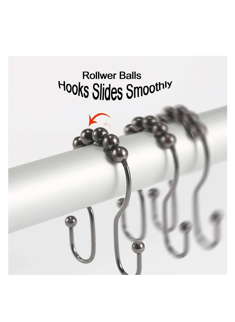 Shower Curtain Hooks 12PCS Shower Curtain Rings, Stainless Steel Roller Rust-Resistant Balance Sliding Anti-Drop Double Head Shower Hooks Rings for Bathroom Shower Rods Curtains (Bronze)