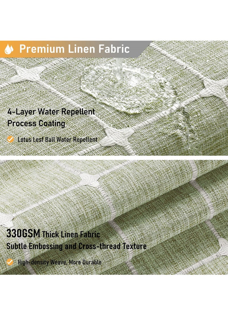 Linen Farmhouse Shower Curtain with Tassel, Rustic Heavy Duty Fabric Set, Water Repellent, Bohemian Vintage Country Design, Thick Cloth Bathroom Shower Curtains, Sage Green, 72x72
