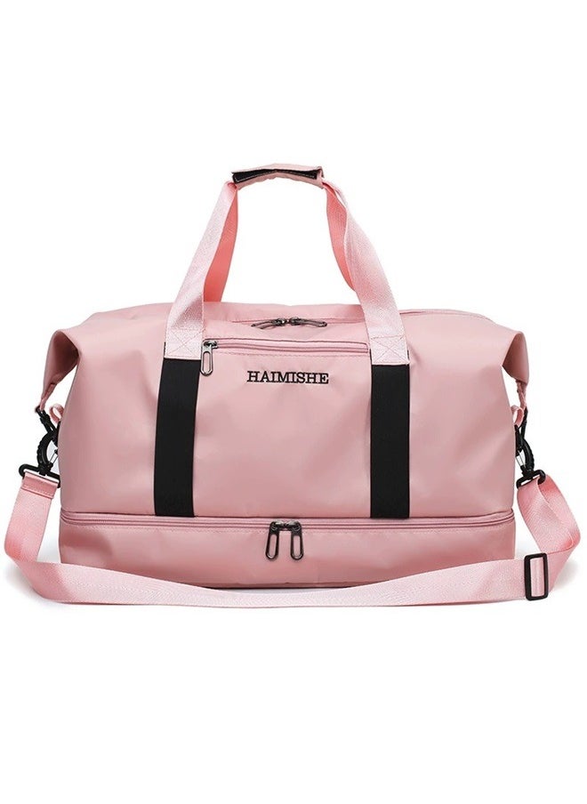 Zipper Closure Duffel Bag Pink/Black, Sports Bag Ladies Men's Gym Fitness Bag Shoulder Outdoor Sports Bag Swimming Travel Bag Handbag