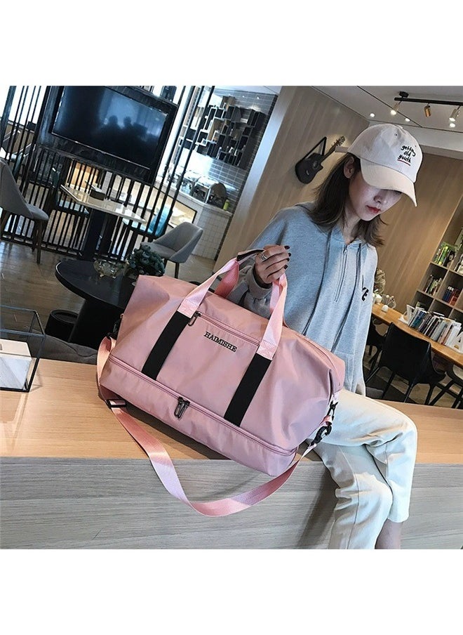 Zipper Closure Duffel Bag Pink/Black, Sports Bag Ladies Men's Gym Fitness Bag Shoulder Outdoor Sports Bag Swimming Travel Bag Handbag