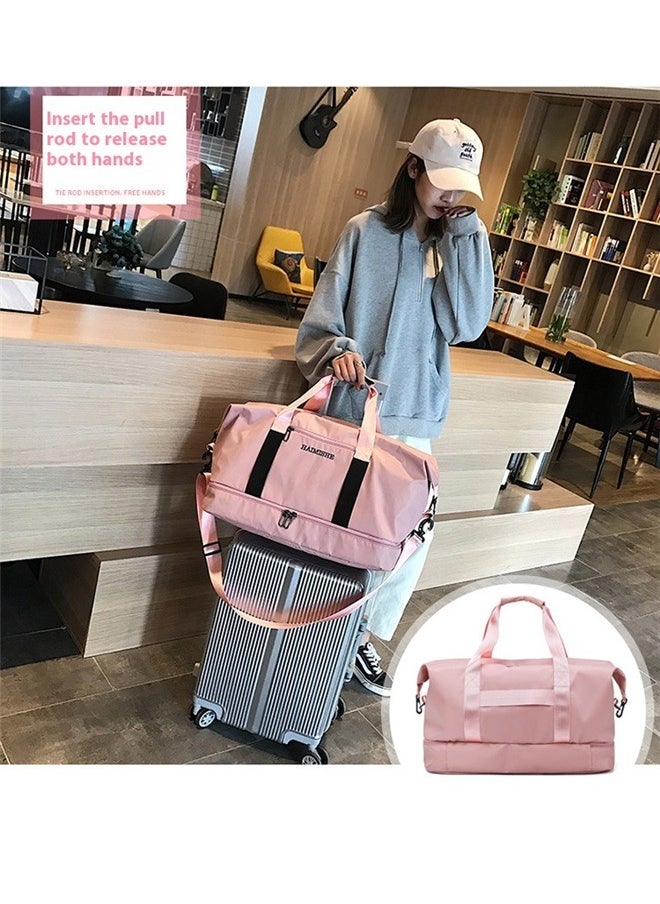 Zipper Closure Duffel Bag Pink/Black, Sports Bag Ladies Men's Gym Fitness Bag Shoulder Outdoor Sports Bag Swimming Travel Bag Handbag