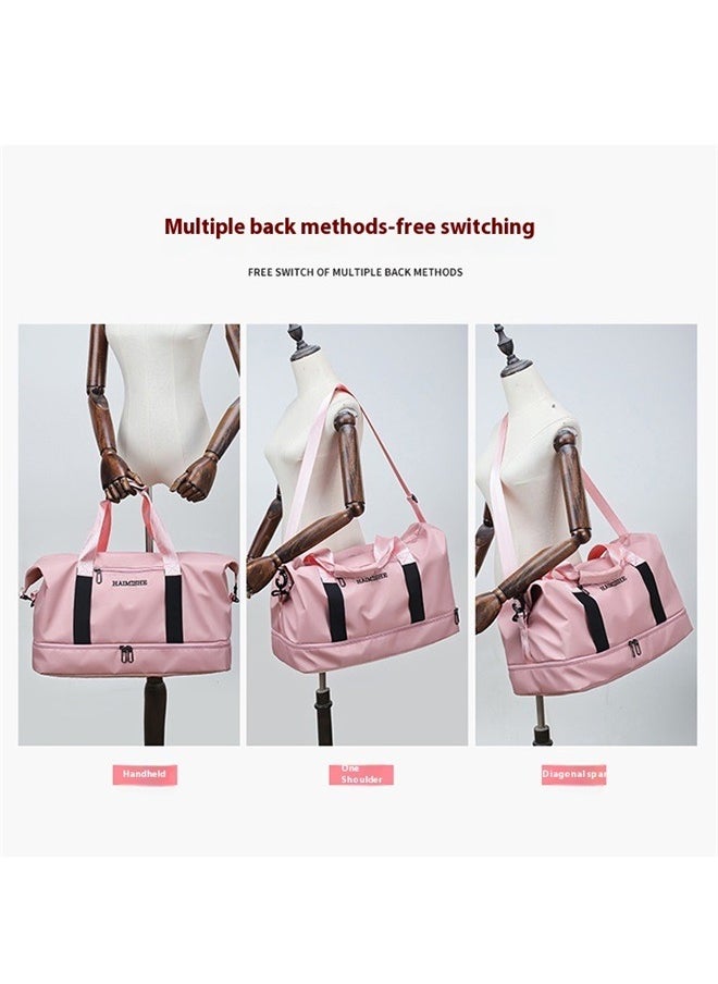 Zipper Closure Duffel Bag Pink/Black, Sports Bag Ladies Men's Gym Fitness Bag Shoulder Outdoor Sports Bag Swimming Travel Bag Handbag