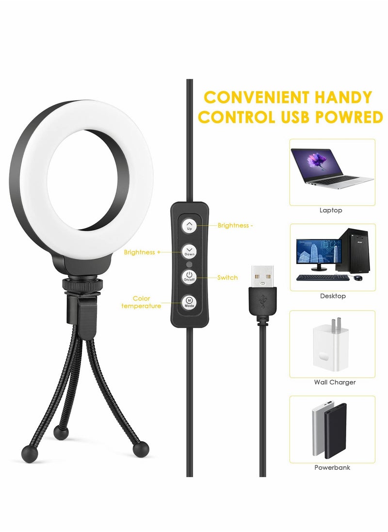 Video Conference Lighting Kit, 4 Ring Light for Laptop with Stand Clip, Remote Working, Distance Learning, Zoom Call Lighting, Self Broadcasting, Computer Conferencing