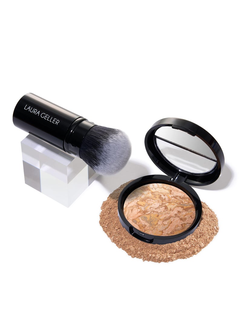 LAURA GELLER NEW YORK Get Glowing Kit (2pc): Baked Balance-n-Glow Illuminating Powder Foundation, Medium + Airbrush Kabuki Makeup Brush