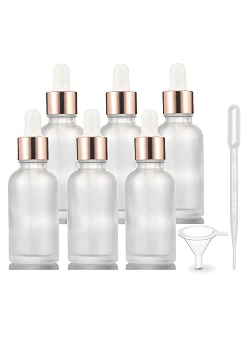 6 Pack,Frosted Glass Essential Oil Dropper Bottle,Empty Glass Liquid Container Holder With Glass Eye Dropper,Rose-Golden Caps Travel Perfume Cosmetic Container-Pipette&Funnel included (30ml/1 Ounce)