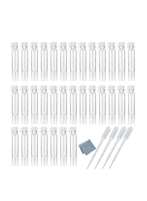 Elfensatll- 100PCS Transparent Clear 1ml 1/4 Dram Empty Glass Sample Vials With 0.5ml 10pcs Pipettes Droppers for Party Makeup Tool Essential Oils Aromatherapy Perfume Cologne